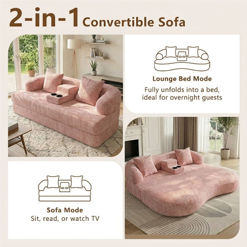 2 In 1 Convertible Sleeper Sofa Bed With Cup Holders