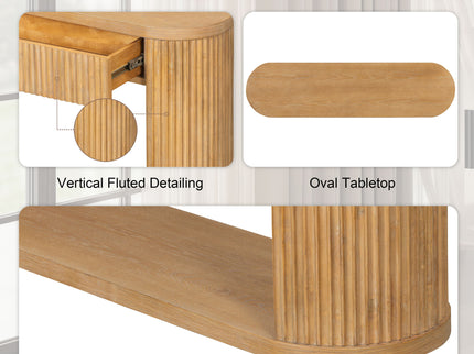 Oval Fluted Console Table With 2 Drawers And Bottom Shelf
