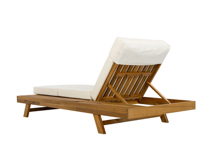 Acacia Wood Lounge Chaise Set With Headrest And Water Resistant Cushions - Beige