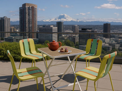4 Piece Set Of Color Block Designed Single Chairs With Folding Square Table - Grain Yellow / Haze Green / Khaki / Tropical Orange / White
