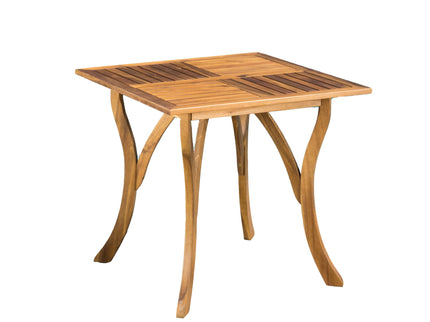 Outdoor Rectangular Table With Curved Legs And Perpendicular Wooden Slats Table Top