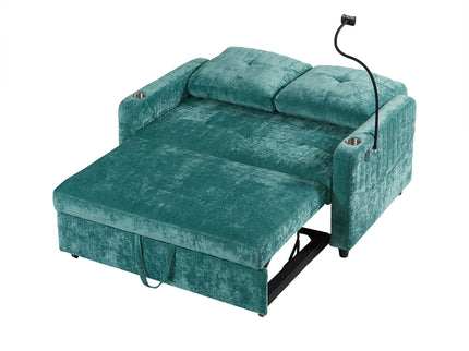 Modern Loveseat Pull Out Sofa Bed With Adjustable Backrest, Two Cup Holders, A Phone Holder, Three Charging Ports And Side Storage Pockets For Living Room