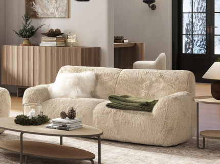 Summit - Faux Sheepskin Overstuffed Sofa - Cream Beige