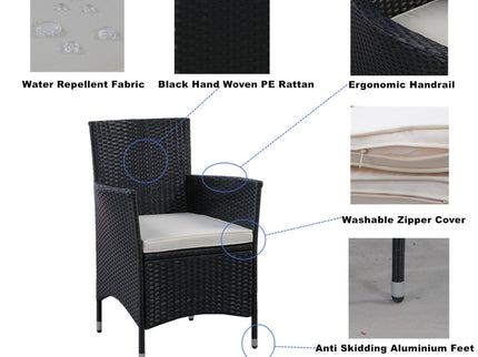 Outdoor Patio Wicker Dining Set With Acacia Wood Top