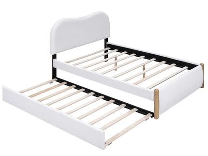 Upholstered Platform Bed With Wood Supporting Feet And Trundle