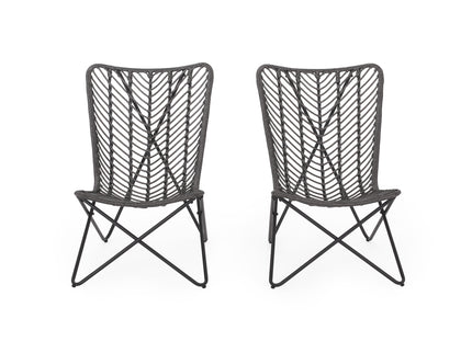 Outdoor Wicker Chair With Geometric Cross Base, (Set of 2) - Gray