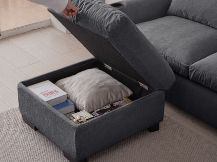 Modern Modular L Shaped Sofa Couch Reversible Ottoman With Storage Removable And Washable Cushions Sofa With USB Ports & Cup Holder For Living Room