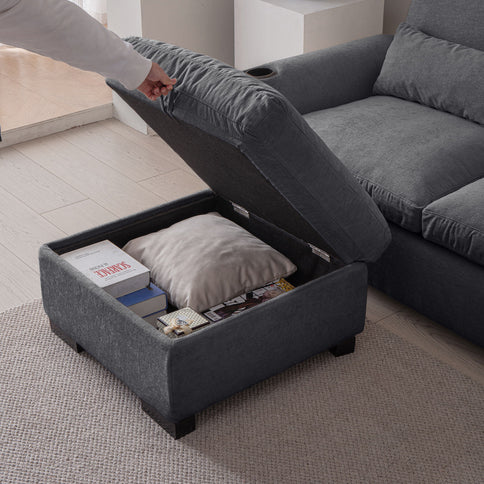 Modern Modular L Shaped Sofa Couch Reversible Ottoman With Storage Removable And Washable Cushions Sofa With USB Ports & Cup Holder For Living Room