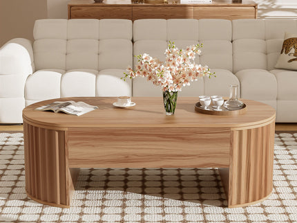 Lift Top Coffee Table With Hidden Compartment, Modern Oval Lift Tabletop For Home Living Room