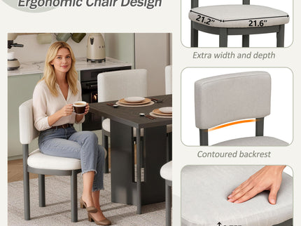 Dining Table Set With 6 Upholstered Chairs, Rectangular Table With Cutout Legs