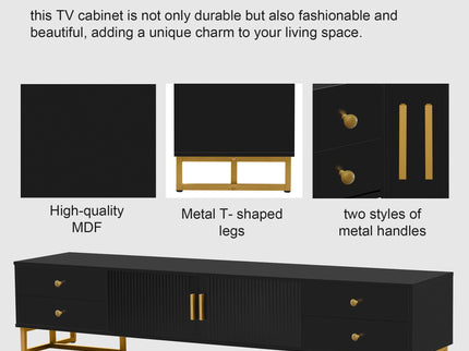 TV Media Console Table, TV Stand With Storage For Living Room - Black