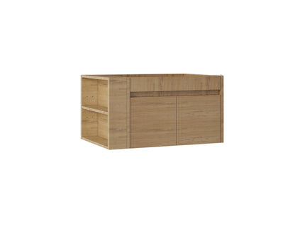 Floating Bathroom Vanity Cabinet, Soft Close Double Drawers, Open Side Storage, Wall Mounted, Cabinet Only