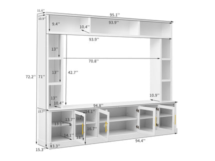 All-In-One Entertainment Center With Bookshelves & Tempered Glass Doors, TV Console Unit For Living Room
