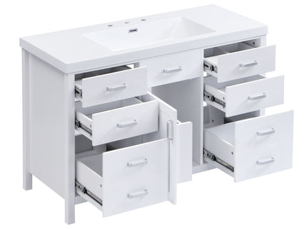 47.25" Modern Bathroom Vanity With Sink, Soft Close Single Door & 6 Drawers - White