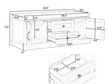 Hearth & Haven Daisy - Storage Bench With 2 Drawers And 2 Cabinets
