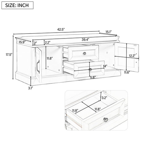 Hearth & Haven Daisy - Storage Bench With 2 Drawers And 2 Cabinets