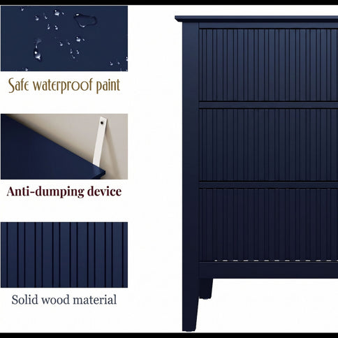 Fluted 3 Drawer Nightstand With Soft Close Slides