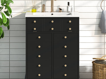 Bathroom Vanity With Drawer And Soft-Closing Doors, Sink Storage Cabinet For Small Spaces - Black