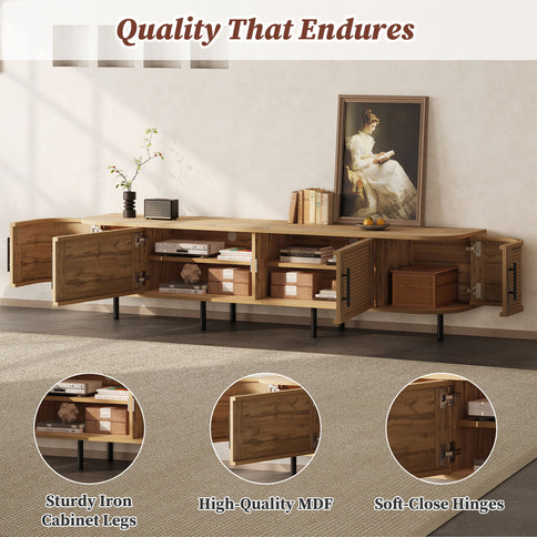 70" TV Stand With Doors, Construction For TVs Up To 80" - Natural Wood