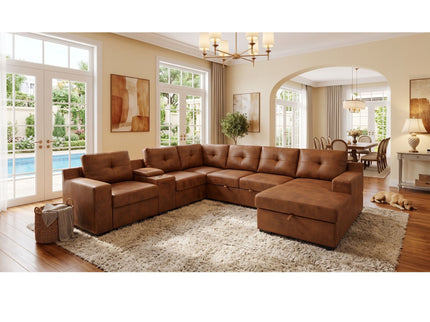U - Shape Sectional Pull Out Bed With Console, Storage, And USB Charging