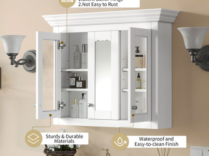 Bathroom Medicine Cabinet With Mirror, 5 Adjustable Closed Shelves, Wall-Mounted - White