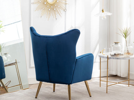 Sovarol - Velvet Button-Tufted Wing Back Accent Chair - Blue