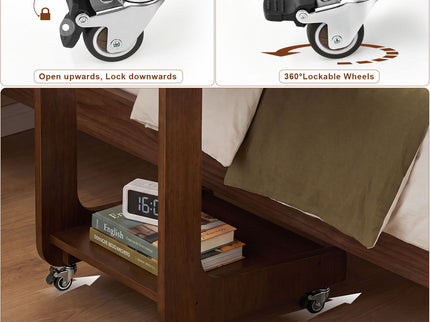 C - Shaped End Table, Rolling With 360° Adjustable & Foldable Desktop, Couch Table With Laptop Stand For Living Room - Walnut