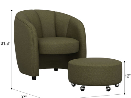 Barrel Chair With Nesting Ottoman - Forest Green