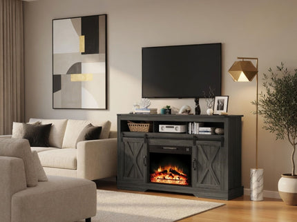 Electric Fireplace Insert Heater With Multicolor Flames, Remote Control - Black