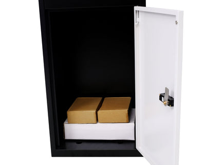 Package Delivery Box, Galvanized Steel Parcel Mailbox With Code Lock & Mounting Hardware, For Outdoor Porch, Curbside - White / Black