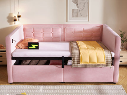 Upholstered Daybed With Hydraulic Storage And USB / Type - C Charging