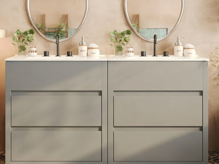 Double Sinks Bathroom Vanity Set With 2 Ceramic Basins