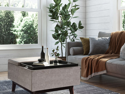 Owen - Tray Top Small Coffee Table Upholstered Storage Ottoman