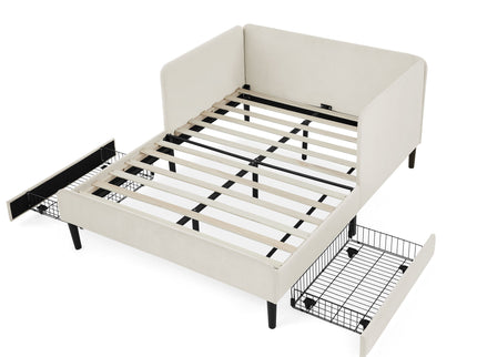 Upholstered Platform Bed Frame With 2 Storage Drawers And Adjustable Sofa Bed