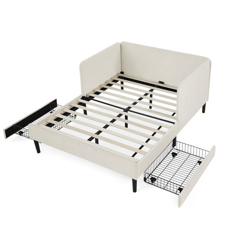 Upholstered Platform Bed Frame With 2 Storage Drawers And Adjustable Sofa Bed