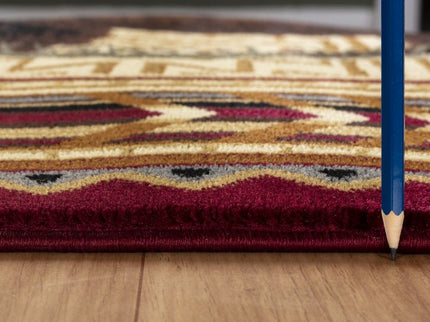 Nature's Nest - 5'3" X 7'3" Lodge Area Rug - Multi, Red