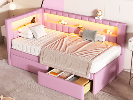 Upholstered Platform Bed With USB Ports And LED Belt