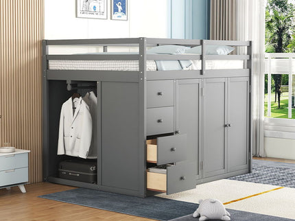 Loft Bed With Built In Wardrobes, Cabinets And Drawers