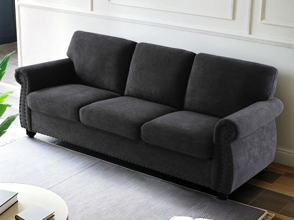 Soft Sofa, Upholstered 3 Seater Couch With High Density Foam, Loose Back Cushions And Turned Legs