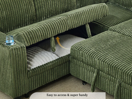 L-Shaped Sofa With Pull Out Sofa Bed With USB