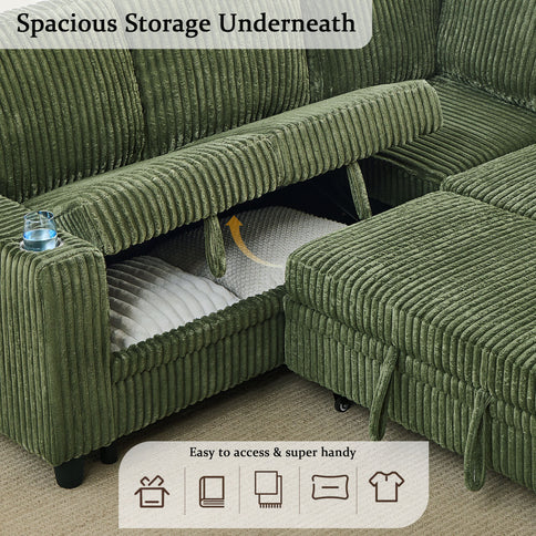 L-Shaped Sofa With Pull Out Sofa Bed With USB