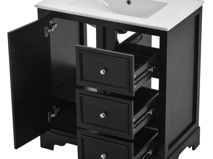Bathroom Vanity With Sink, Modern Elegant Bathroom Storage Cabinet With 3 Drawers And Adjustable Shelves, Freestanding Vanity Set With Mirror Cabinet, Single Sink Bathroom Vanity