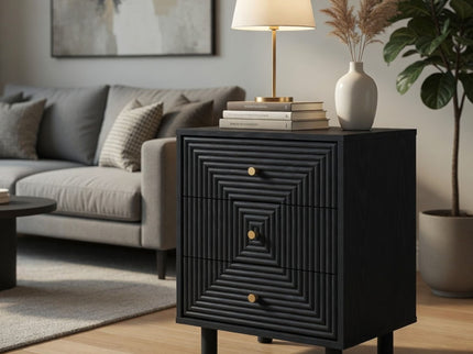 3 Drawer Nightstand - Black - Wood