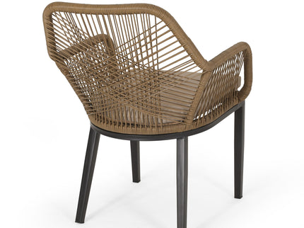 Modern Wicker Dining Club Chair With Water Resistant Cushions - Brown / Beige