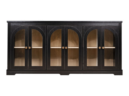 Modern Arched Glass Sideboard With 6 Doors, Buffet Cabinet With Storage And Adjustable Shelves
