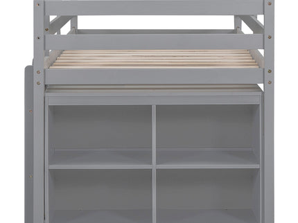 Loft Bed With Retractable Writing Desk And 4 Drawers, With Lateral Portable Desk And Shelves