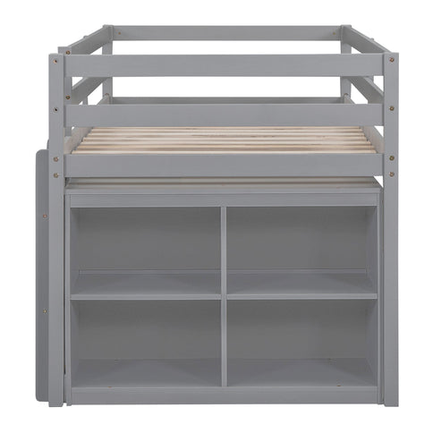 Loft Bed With Retractable Writing Desk And 4 Drawers, With Lateral Portable Desk And Shelves