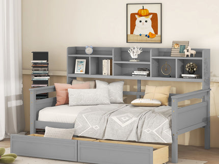 Daybed, Slat Support, With Bedside Shelves And 2 Drawers