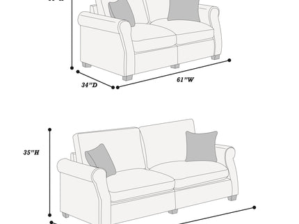 Contemporary 2 Piece Sofa Set With Matching Pillows