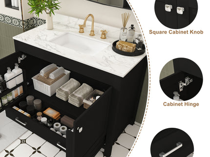 Bathroom Vanity Set, Sink And Faucet Holes Included - Black